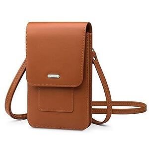 Women's Vegan Leather Carmel Brown Cell Phone Crossbody Bag With RIFD Protection